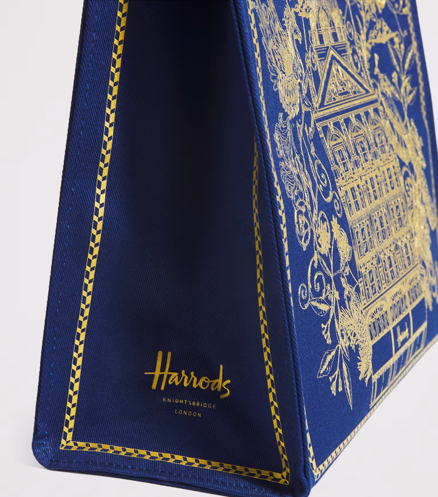 Harrods Navy Small Gold Building Shopper Bag - Image 5