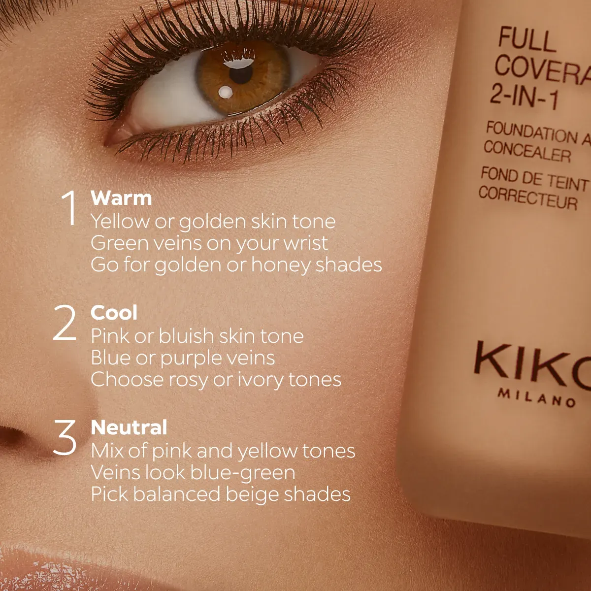 KIKO Milano Full Coverage 2-in-1 Foundation & Concealer WB25 Warm Beige - Image 3