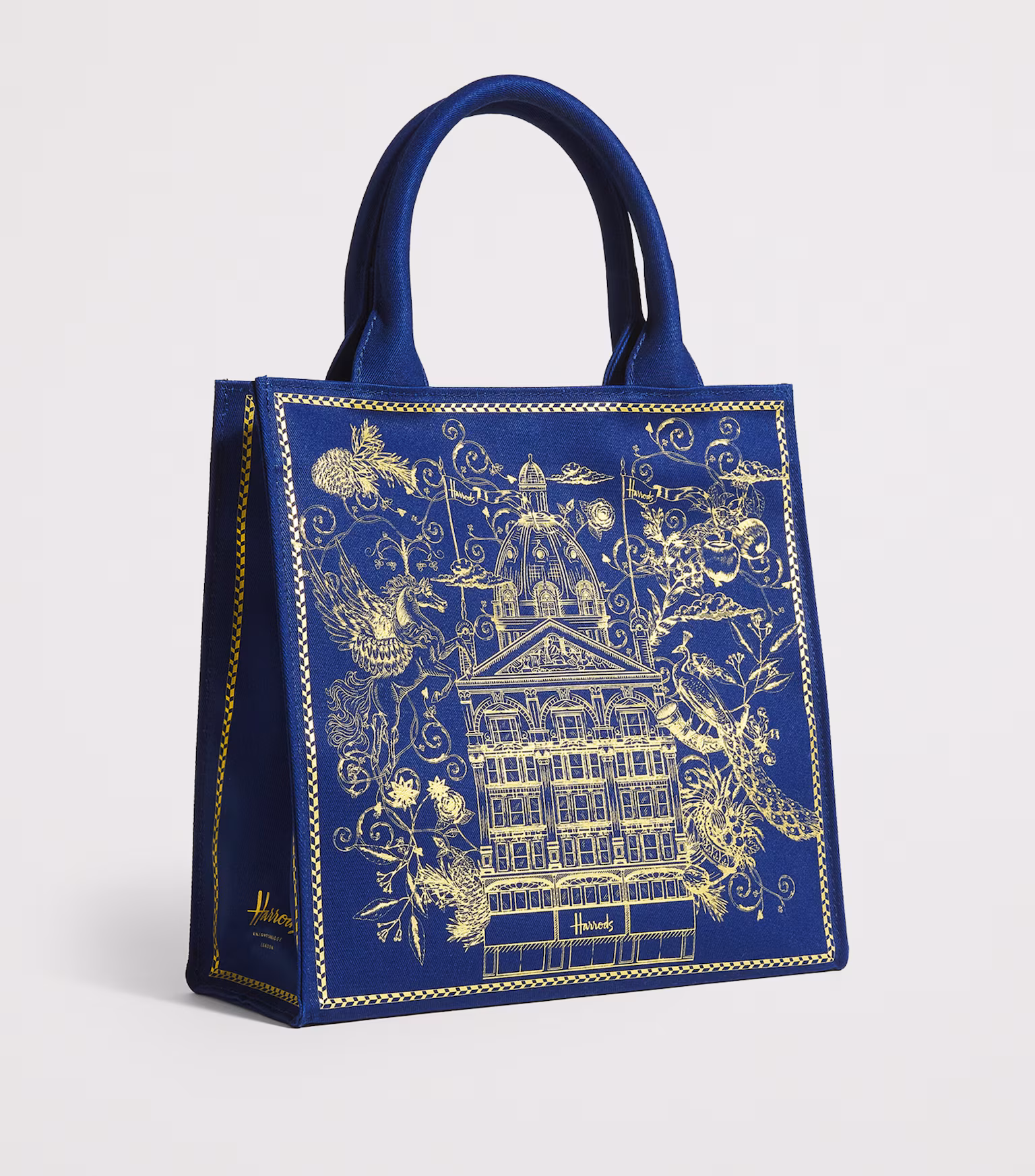Harrods Navy Small Gold Building Shopper Bag - Image 3