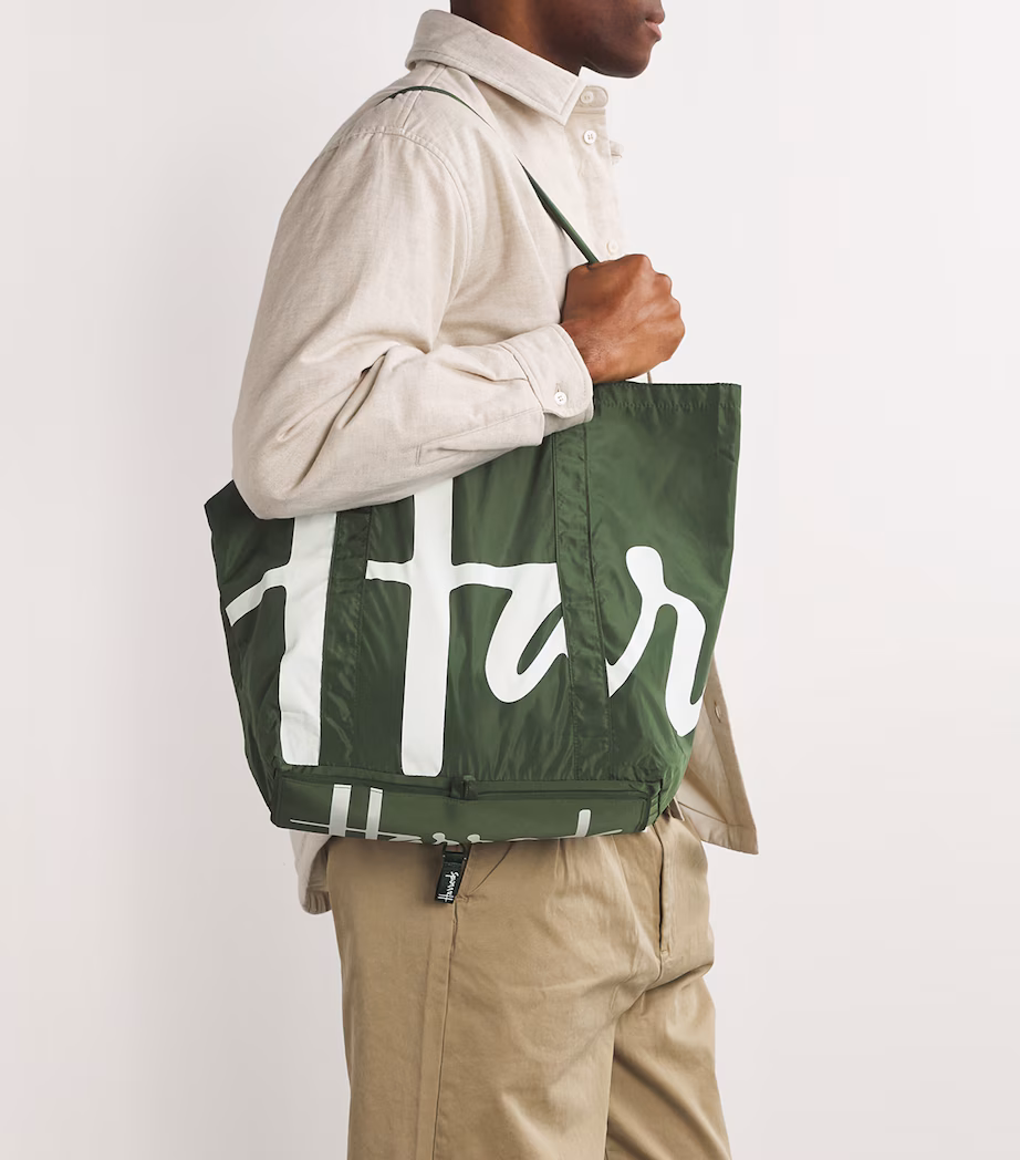Harrods Green Logo Pocket Shopper Bag