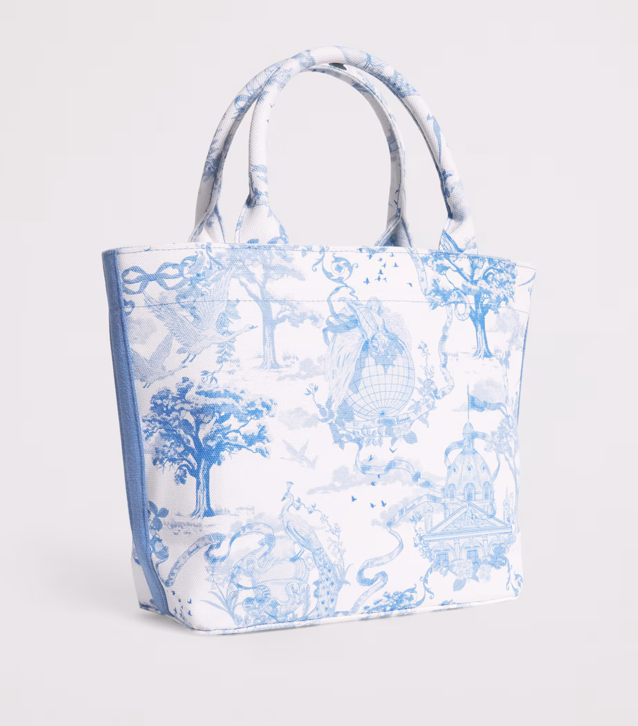 Harrods Blue Small Toile Print Tote Bag - Image 3