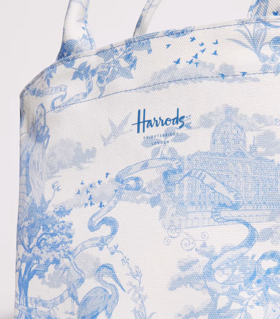 Harrods Blue Small Toile Print Tote Bag - Image 5