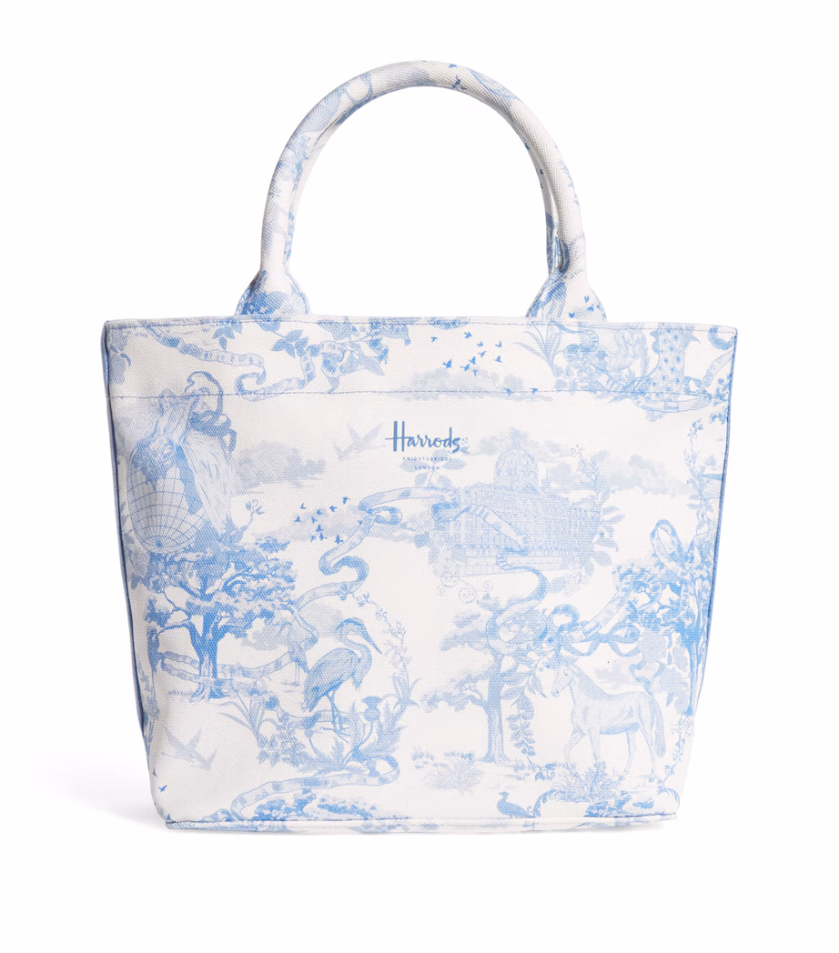 Harrods Blue Small Toile Print Tote Bag