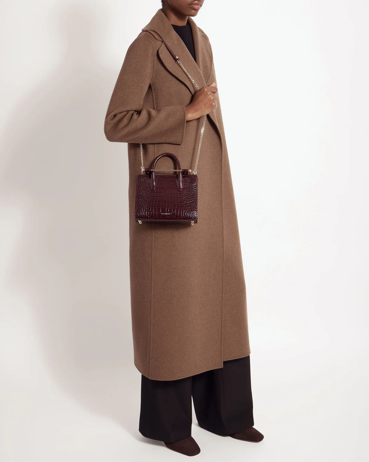 Strathberry Mini Tote Croc-Embossed Burgundy - Image 3