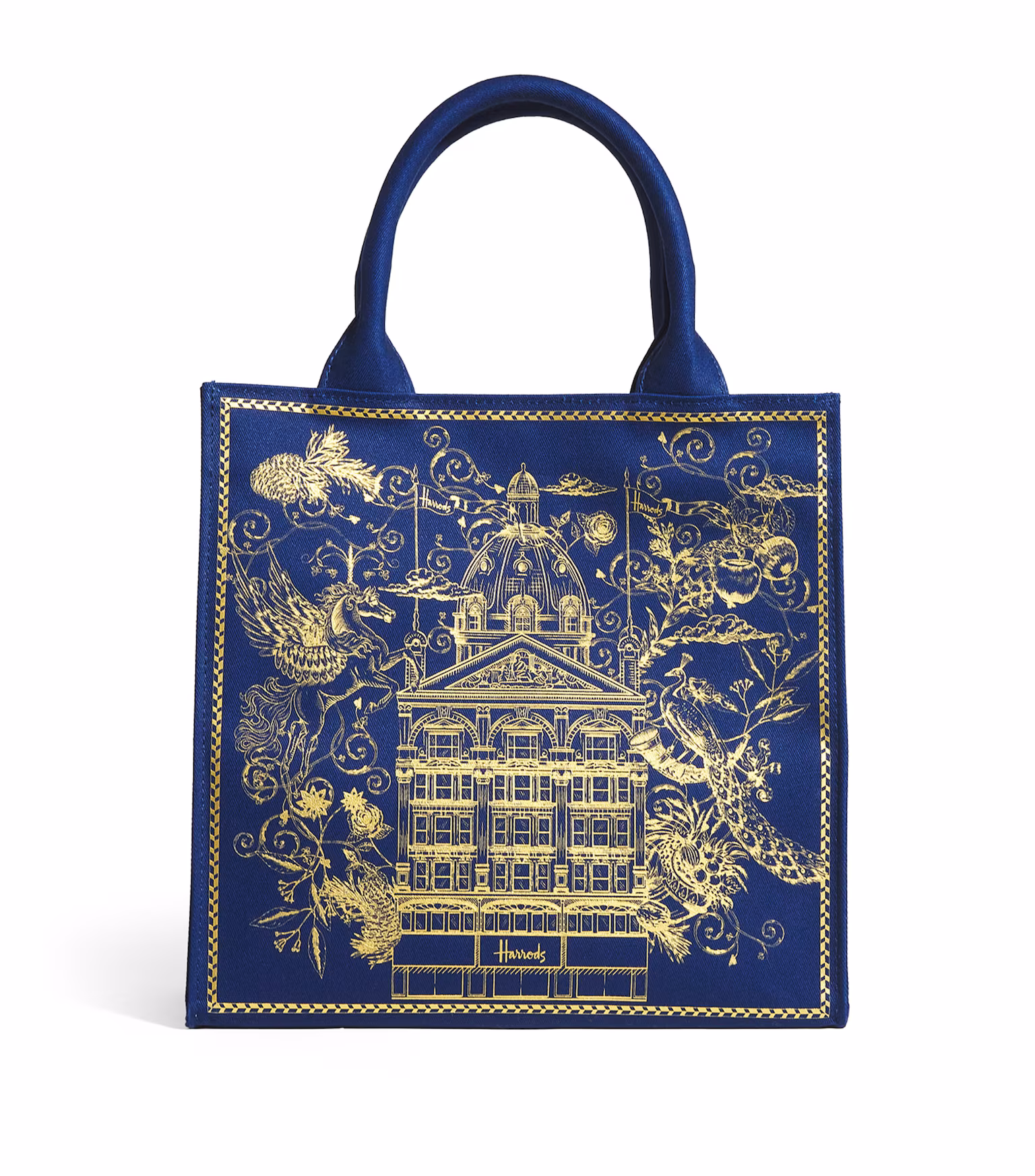 Harrods Navy Small Gold Building Shopper Bag